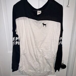 Victoria's Secret PINK Black & White Raglan Tee with Dog Logo